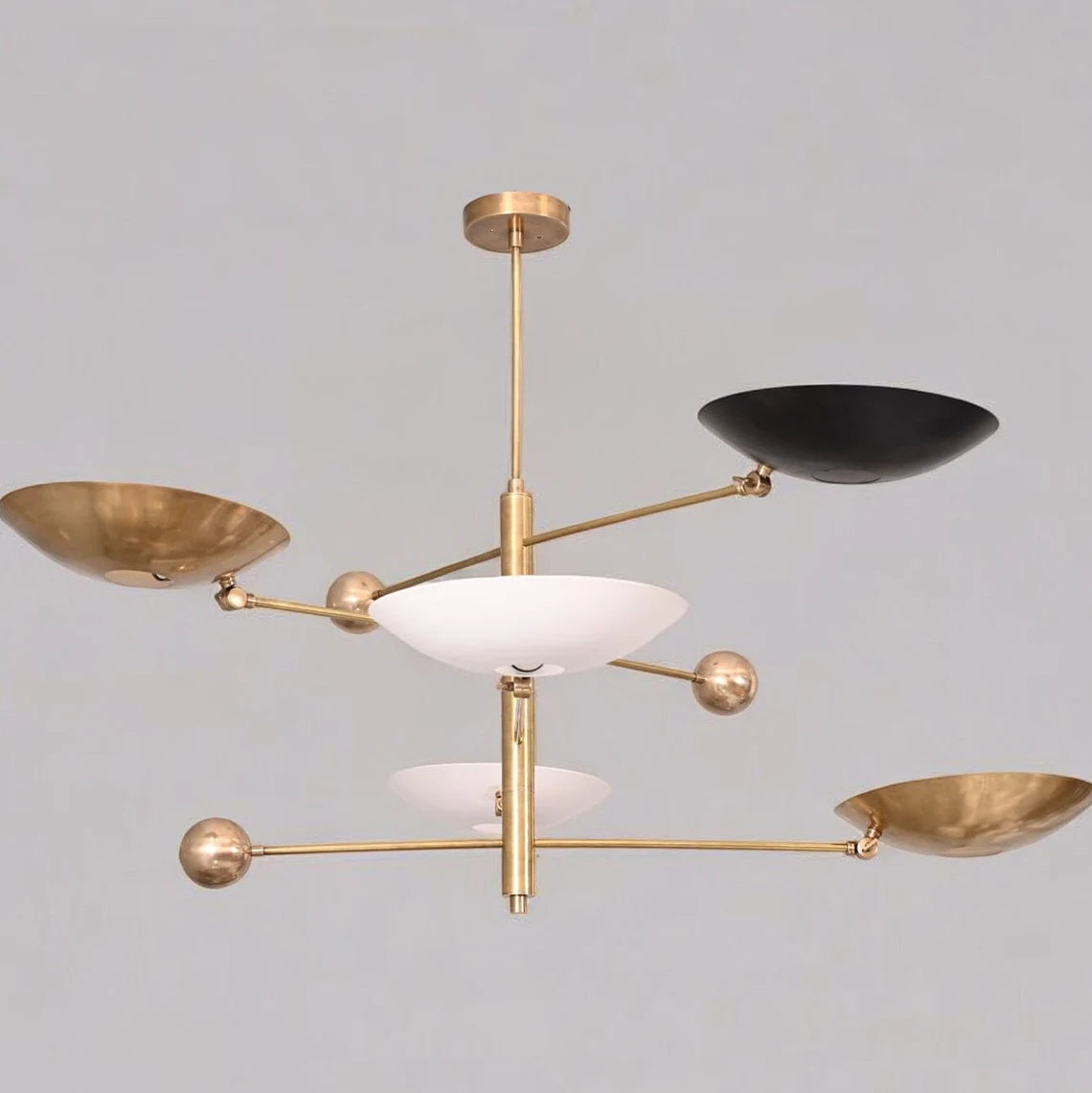 Stylish 5-light pendant Mid-Century modern raw brass Sputnik chandelier, perfect for adding vintage charm and elegance to any space.
