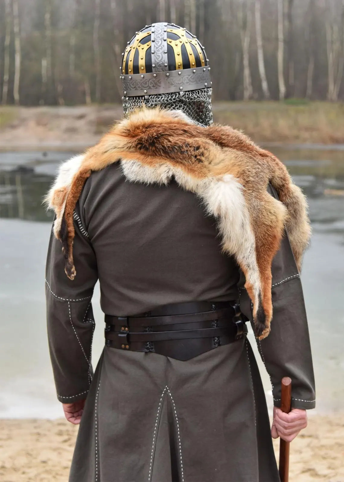 Battle-Merchant Viking Spectacle Helmet, Spangenhelm with Chainmail Aventail and adjustable leather liner inlet