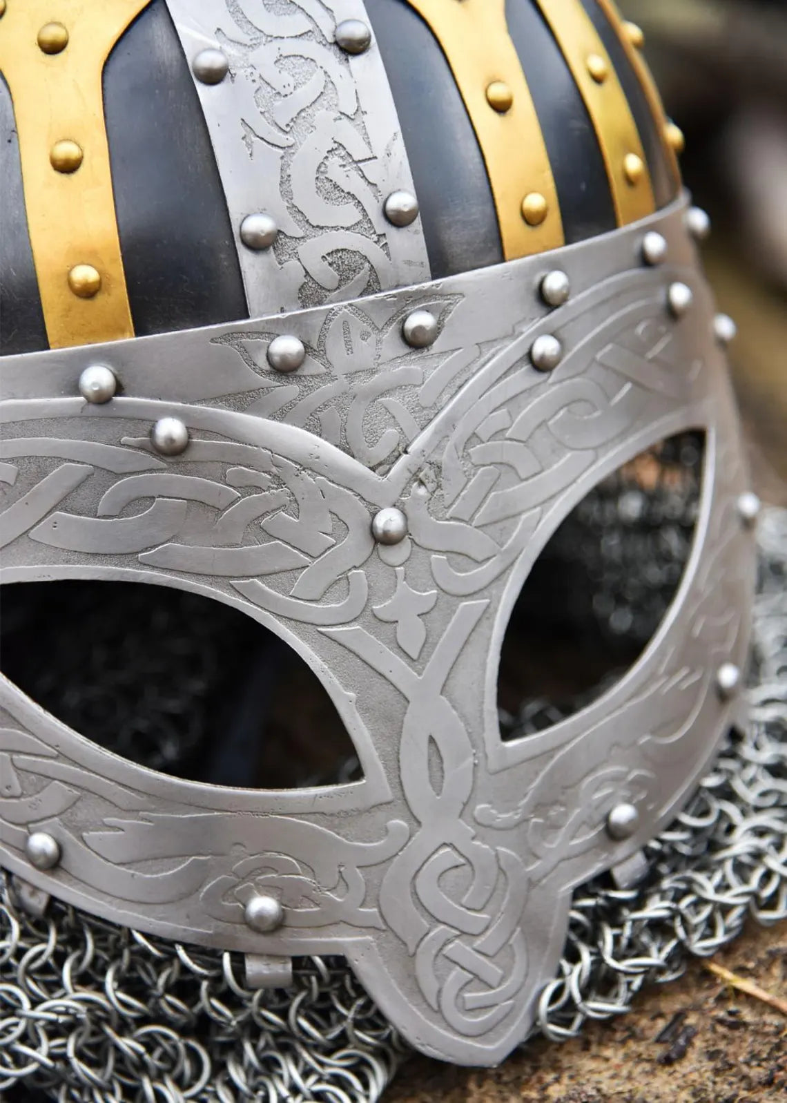Battle-Merchant Viking Spectacle Helmet, Spangenhelm with Chainmail Aventail and adjustable leather liner inlet