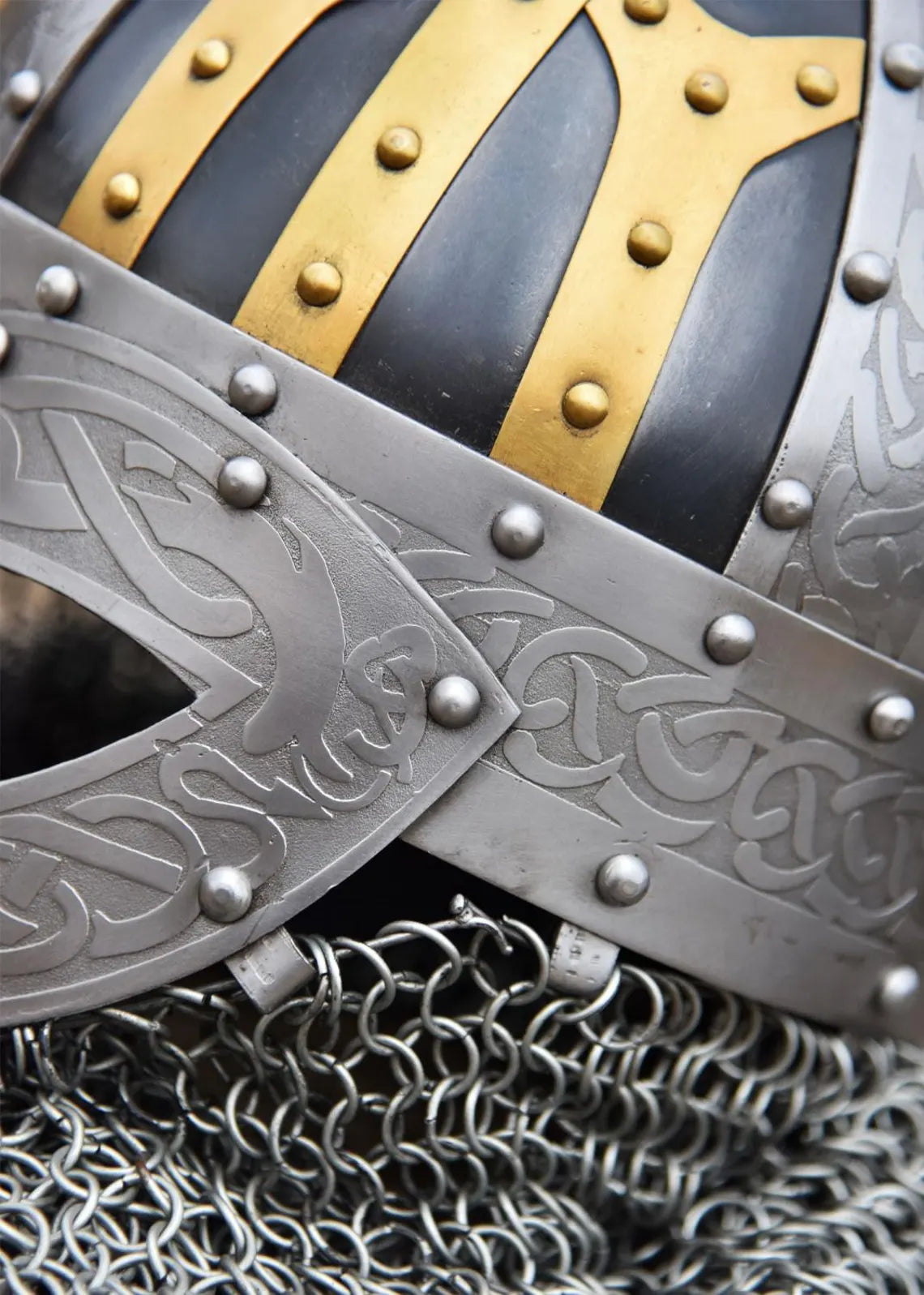 Battle-Merchant Viking Spectacle Helmet, Spangenhelm with Chainmail Aventail and adjustable leather liner inlet