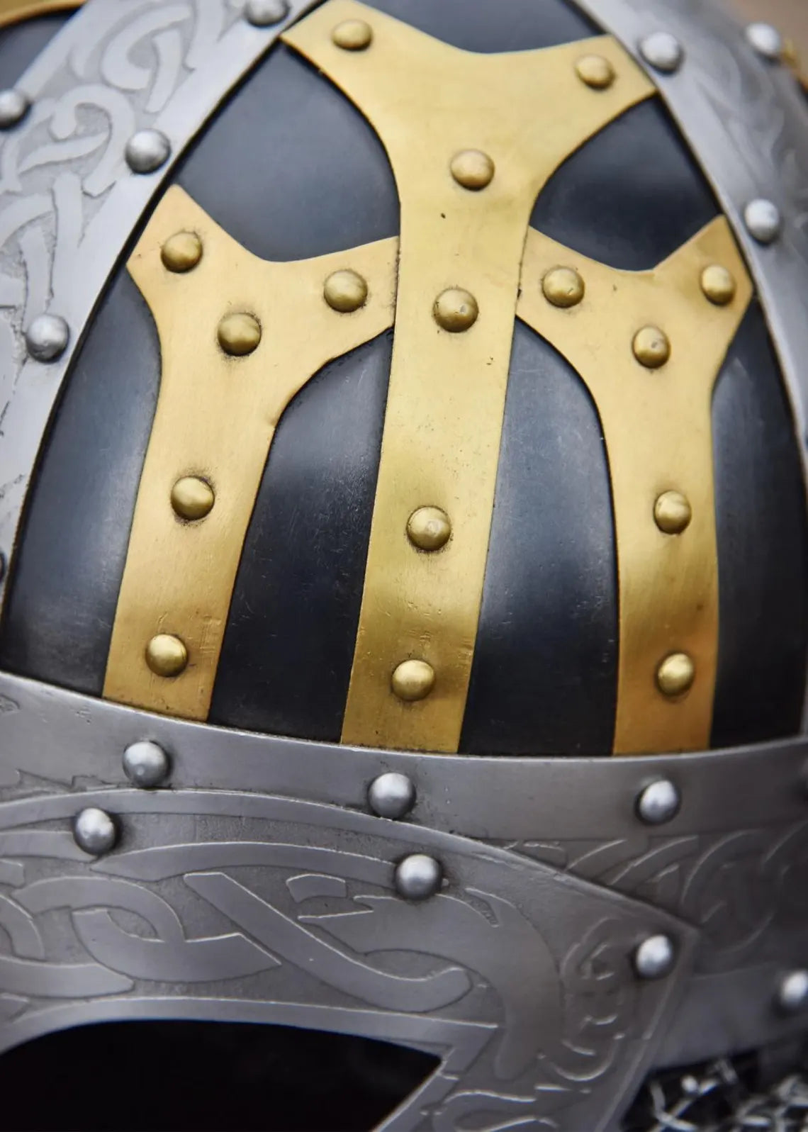 Battle-Merchant Viking Spectacle Helmet, Spangenhelm with Chainmail Aventail and adjustable leather liner inlet
