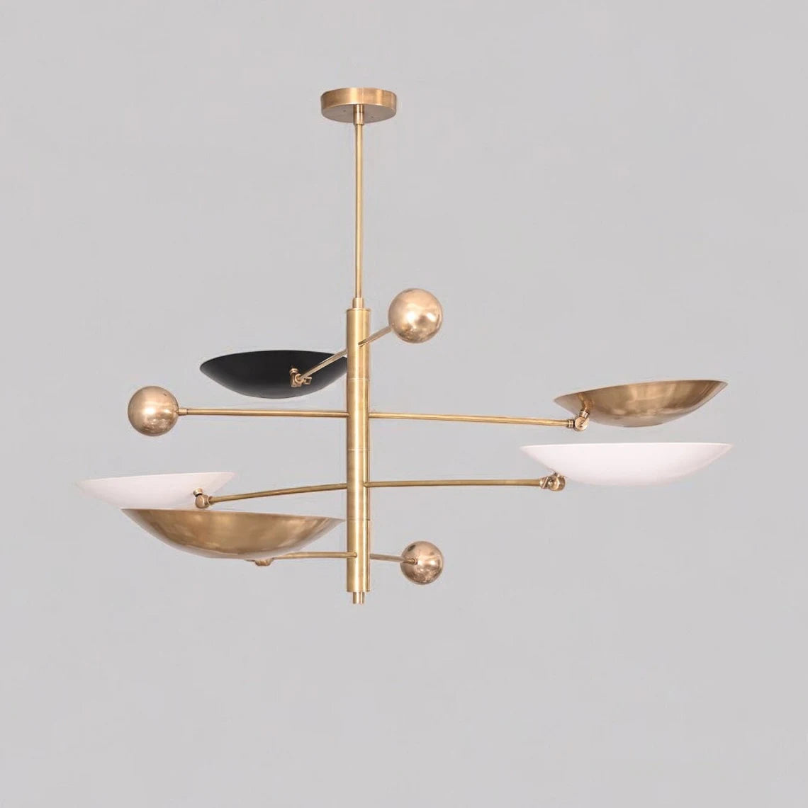 Stylish 5-light pendant Mid-Century modern raw brass Sputnik chandelier, perfect for adding vintage charm and elegance to any space.