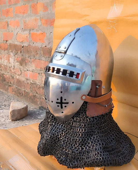 Medieval Helmet Combat Bascinet Chainmail Helmet Sca Larp Reenactment Wearable Knight Helmet Halloween Costume Gift Item